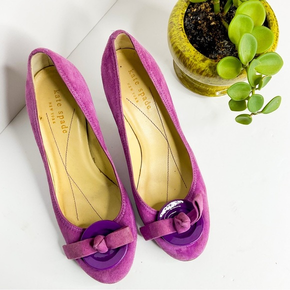VINTAGE Kate Spade Purple Leather Button Heels - In Great Condition Size 6 W - Picture 8 of 9